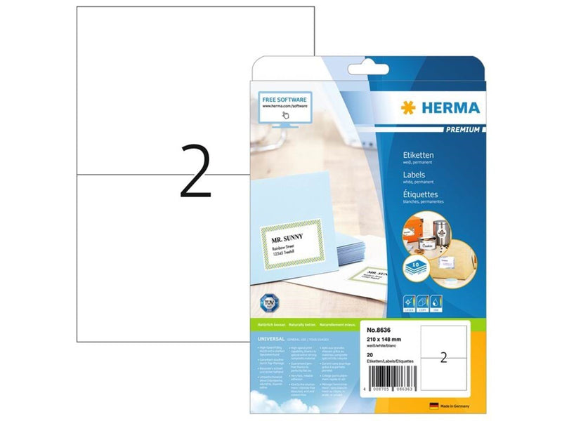 HERMA PREMIUM Etiketten A4, 210 x 148 mm, weiß, permanent haftend