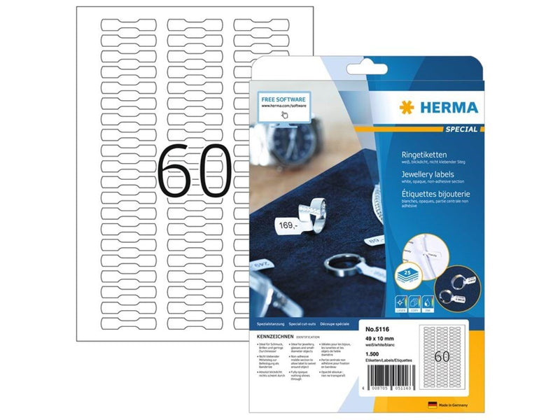 HERMA Ringetiketten A4, 49 x 10 mm, weiß, blickdicht, stark haftend