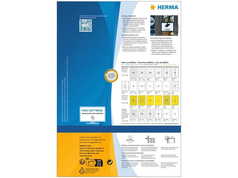 HERMA Wetterfeste Outdoor-Folienetiketten A4, 45,7 x 21,2 mm, weiß, extrem stark haftend, dehnfähig