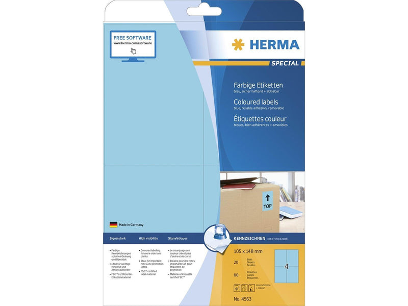 HERMA Coloured labels A4 105 x 148 mm blue removable