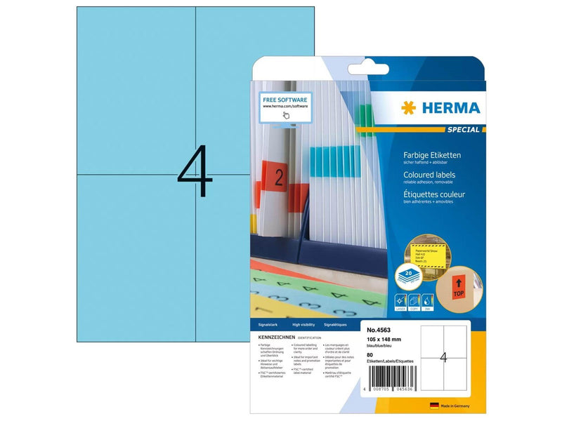 HERMA Coloured labels A4 105 x 148 mm blue removable
