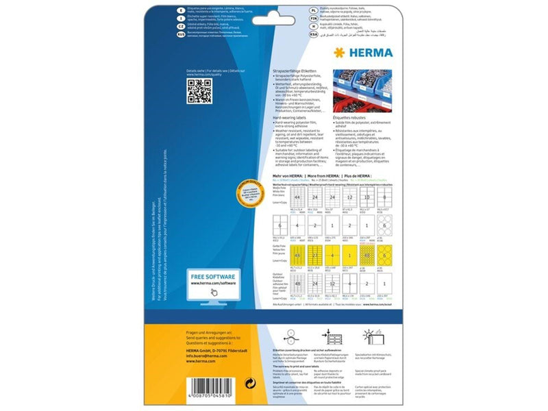 HERMA Wetterfeste Folienetiketten A4, 48,3 x 25,4 mm, weiß, extrem stark haftend