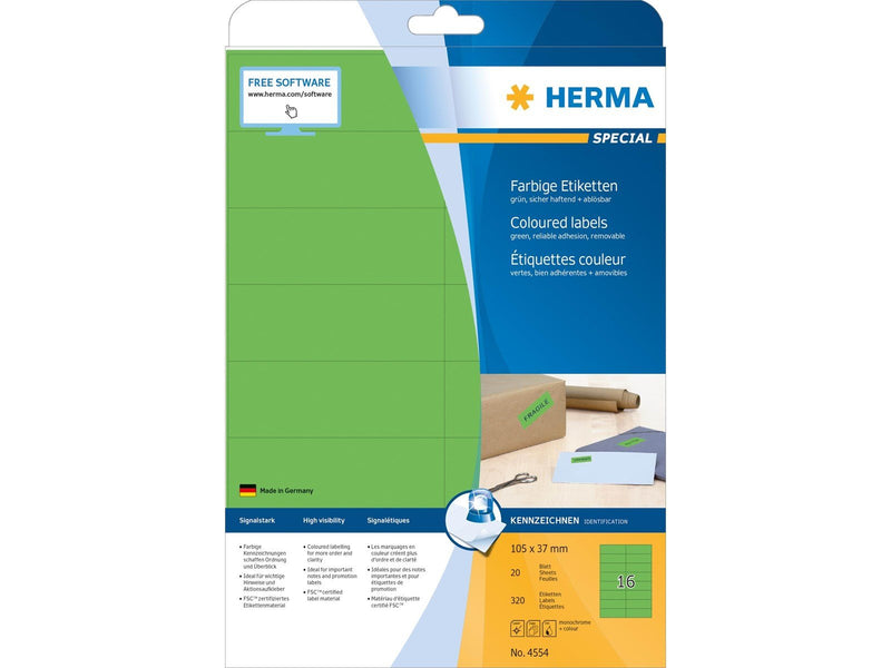 HERMA Coloured labels A4 105 x 37 mm green removable