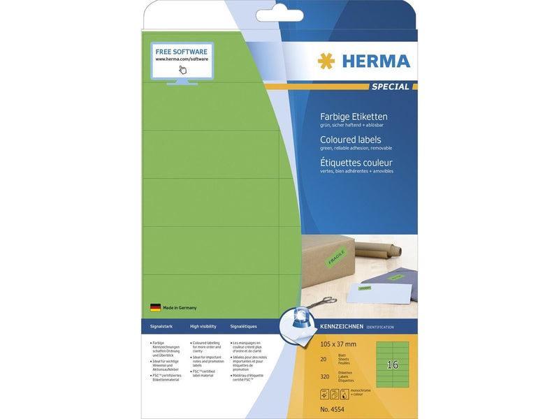 HERMA Coloured labels A4 105 x 37 mm green removable