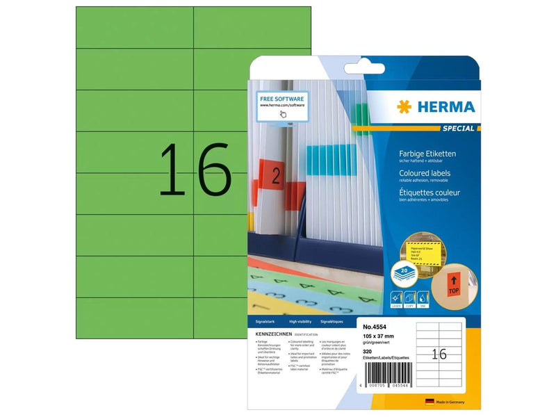 HERMA Coloured labels A4 105 x 37 mm green removable
