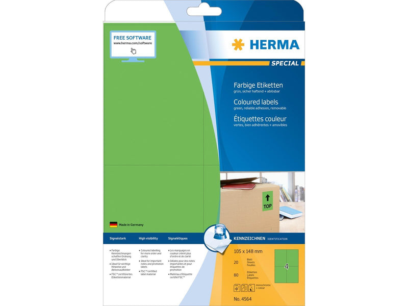 HERMA Coloured labels A4 105 x 148 mm green removable