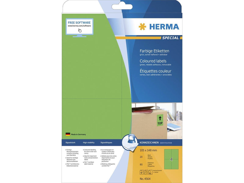HERMA Coloured labels A4 105 x 148 mm green removable