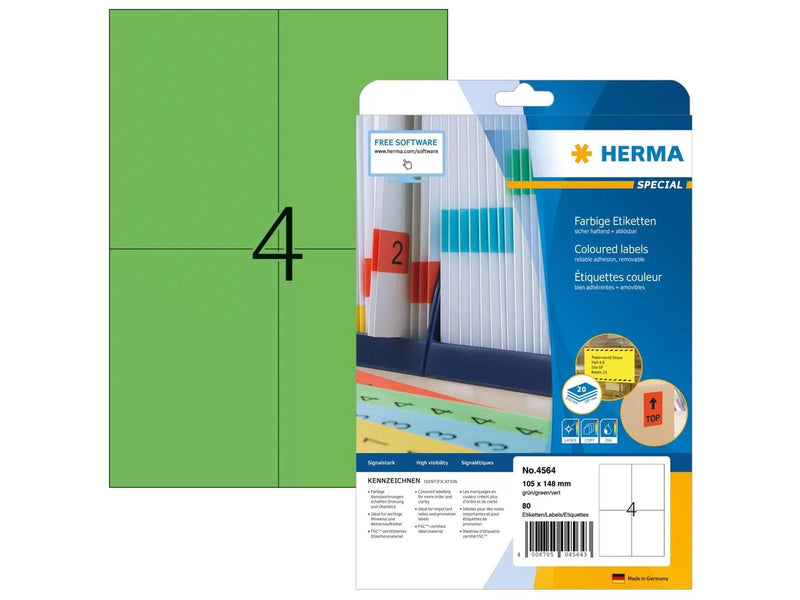 HERMA Coloured labels A4 105 x 148 mm green removable