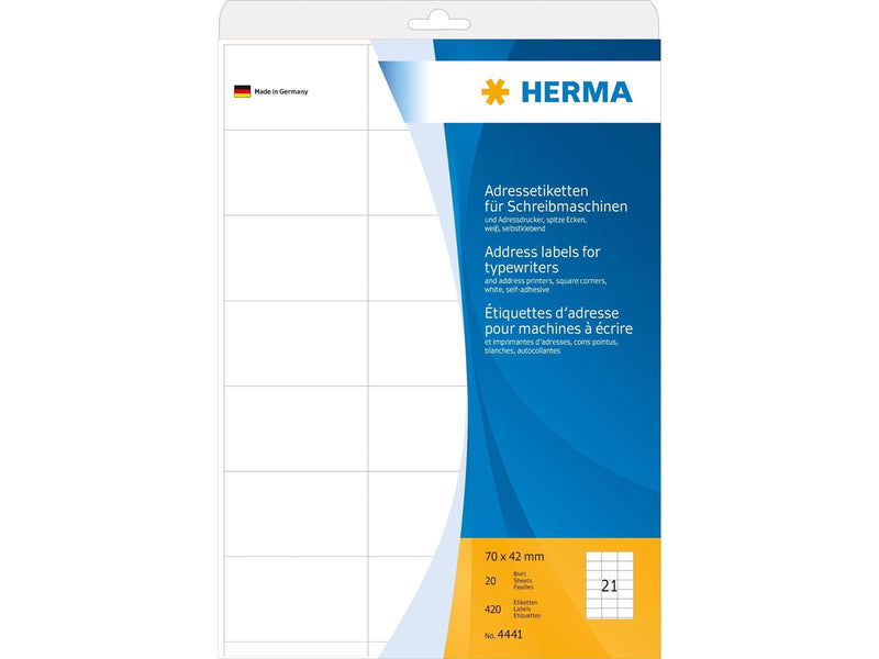 HERMA Address labels for typewriters A4 70 x 42 mm permanent adhesion
