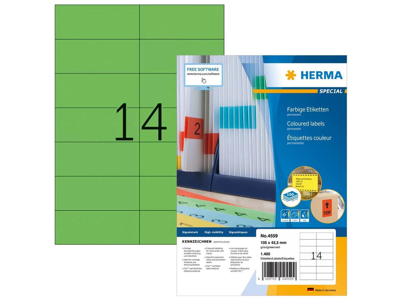 HERMA Coloured labels A4 105 x 42.3 mm green permanent adhesion