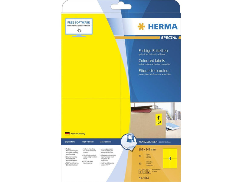 HERMA Coloured labels A4 105 x 148 mm yellow removable