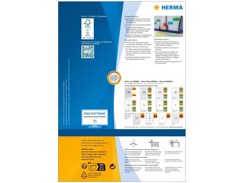 HERMA Coloured labels A4 199.6 x 143.5 mm yellow permanent adhesion