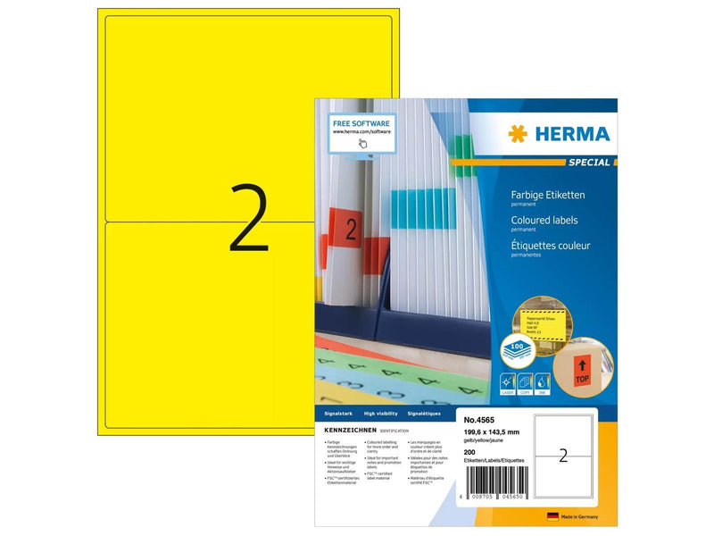 HERMA Coloured labels A4 199.6 x 143.5 mm yellow permanent adhesion