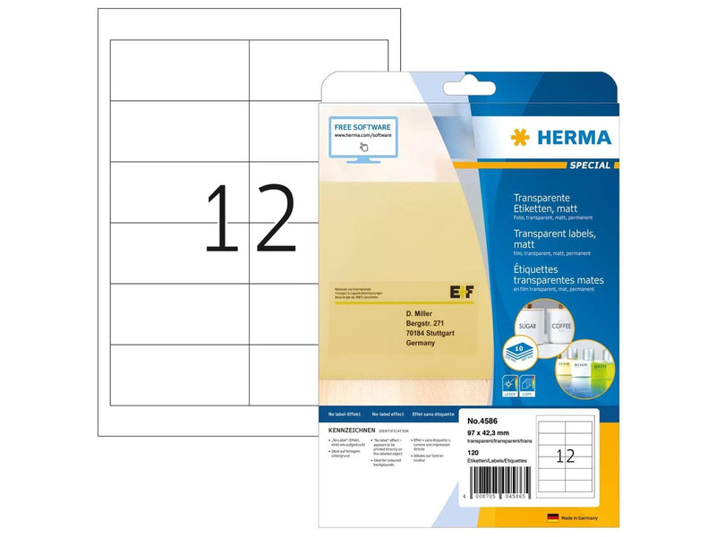 HERMA Transparent film labels matt A4 97 x 42.3 mm weatherproof permanent adhesion