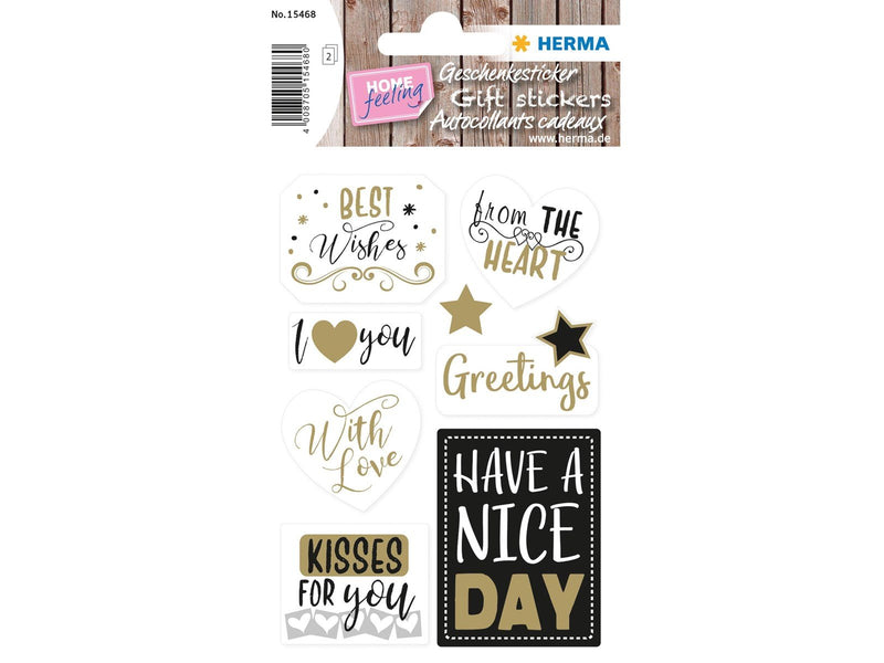HERMA Stickers HOME gift stickers best wishes gold embossed