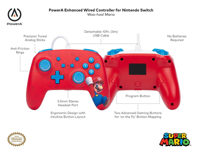PowerA Enhanced Wired Controller for Nintendo Switch - Woo-hoo! Mario - Wired Controller - Nintendo Switch