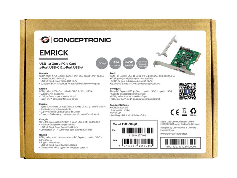 Conceptronics Conceptronic EMRICK09G - USB adapter - PCIe 3.0 x4 - USB-C 3.2 Gen 2 x 1 + USB 3.2 Gen 2 x 1