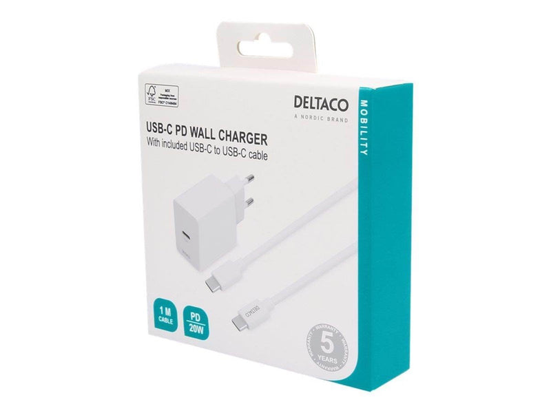 Deltaco USBC-AC146 power adapter - USB-C - 20 Watt