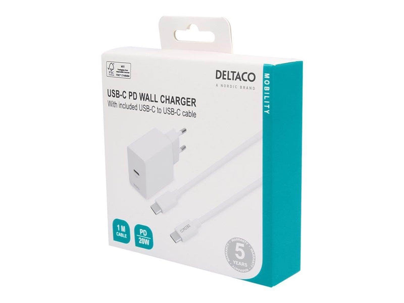 Deltaco USBC-AC146 power adapter - USB-C - 20 Watt
