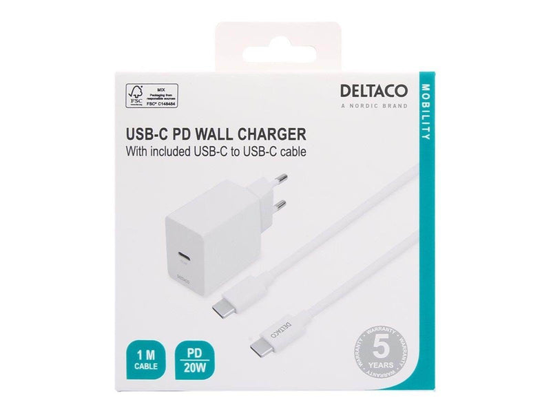 Deltaco USBC-AC146 power adapter - USB-C - 20 Watt