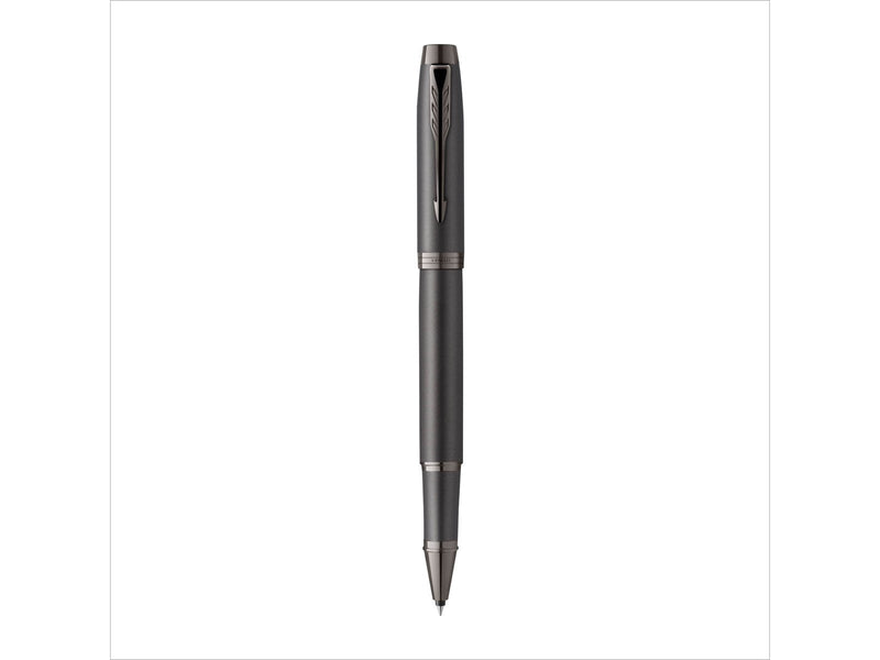 Parker IM Monochrome Rollerball | schwarze Tinte | Oberfläche und Zierteile in Dunkelgrau-Metallic | feine Spitze | Geschenkbox