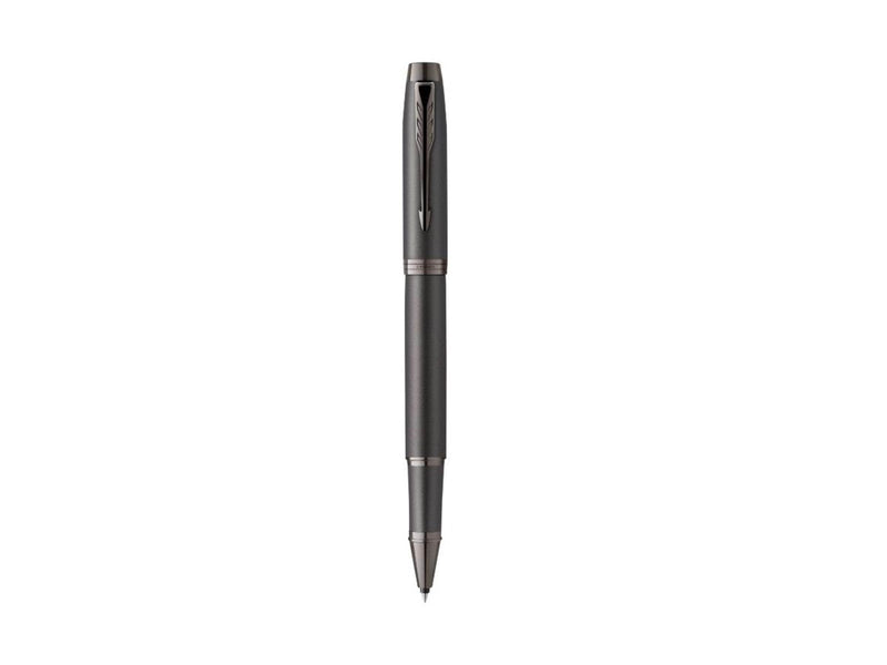 Parker IM Monochrome Rollerball | schwarze Tinte | Oberfläche und Zierteile in Dunkelgrau-Metallic | feine Spitze | Geschenkbox