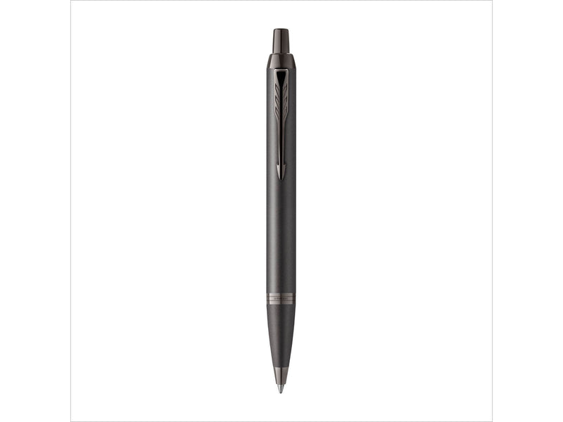 Parker IM Monochrome Kugelschreiber | blaue Tinte | Oberfläche und Zierteile in Dunkelgrau-Metallic | medium Spitze | Geschenkbo