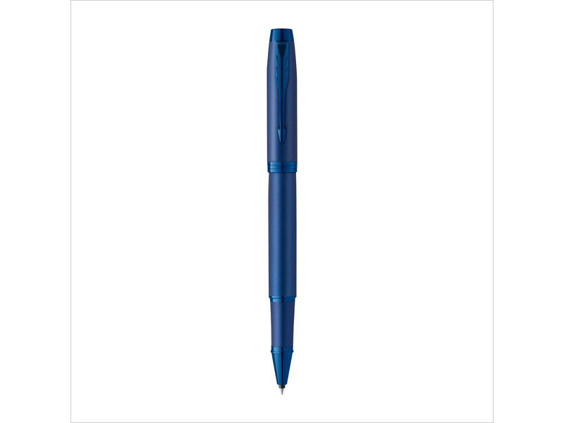 Parker IM Monochrome Rollerball | schwarze Tinte | Oberfläche und Zierteile in Blau | feine Spitze | Geschenkbox