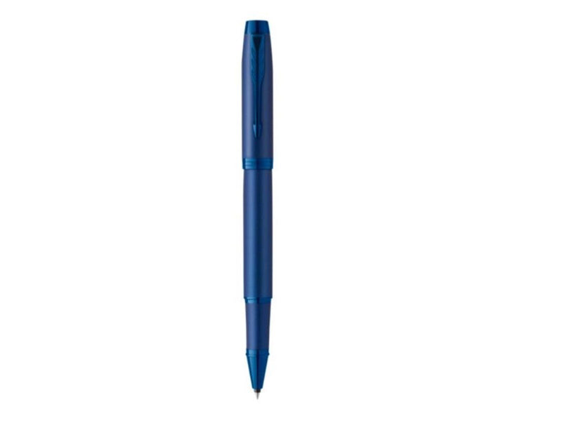 Parker IM Monochrome Rollerball | schwarze Tinte | Oberfläche und Zierteile in Blau | feine Spitze | Geschenkbox