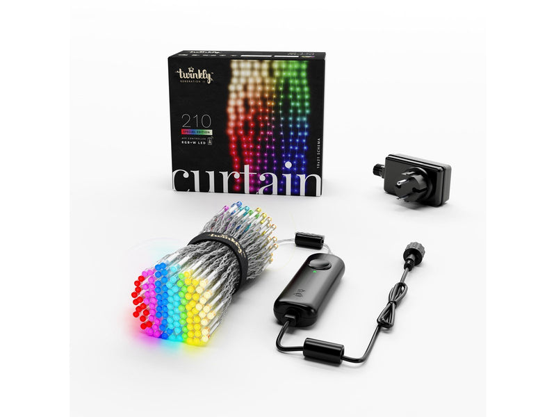 Twinkly Curtain – 210 App-Controlled 210 RGB + Warm White LEDs. 1.5 x 2.1 Meters. Clear Wire.
