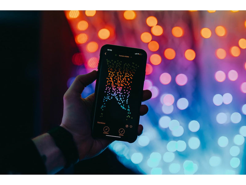 Twinkly Curtain – 210 App-Controlled 210 RGB + Warm White LEDs. 1.5 x 2.1 Meters. Clear Wire.