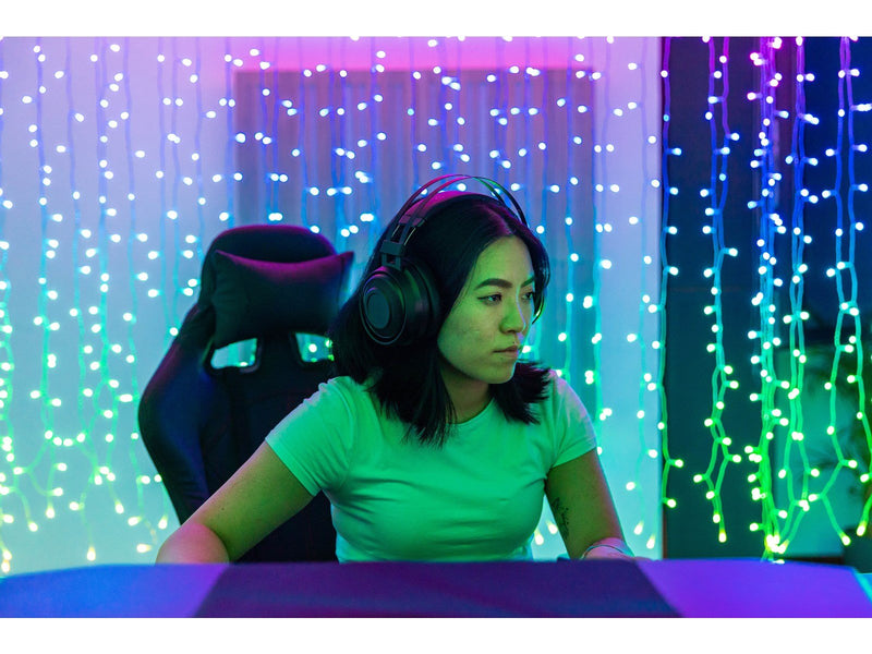 Twinkly Curtain – 210 App-Controlled 210 RGB + Warm White LEDs. 1.5 x 2.1 Meters. Clear Wire.