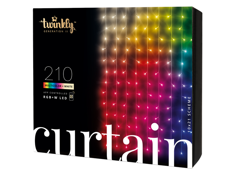 Twinkly Curtain – 210 App-Controlled 210 RGB + Warm White LEDs. 1.5 x 2.1 Meters. Clear Wire.