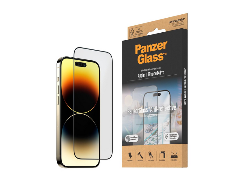 PanzerGlass Anti-Reflective Screen Protector Apple iPhone 14 Pro | Ultra-Wide Fit w. EasyAligner