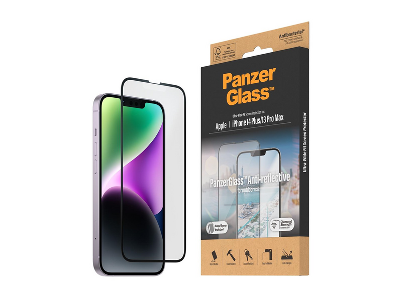 PanzerGlass Anti-Reflective Screen Protector Apple iPhone 14 Plus | 13 Pro Max | Ultra-Wide Fit w. EasyAligner