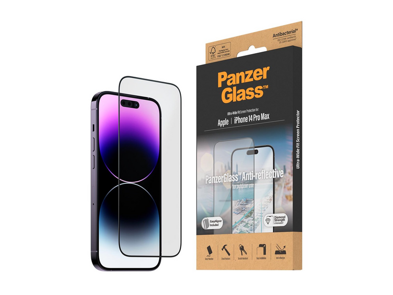 PanzerGlass Anti-Reflective Screen Protector Apple iPhone 14 Pro Max | Ultra-Wide Fit w. EasyAligner