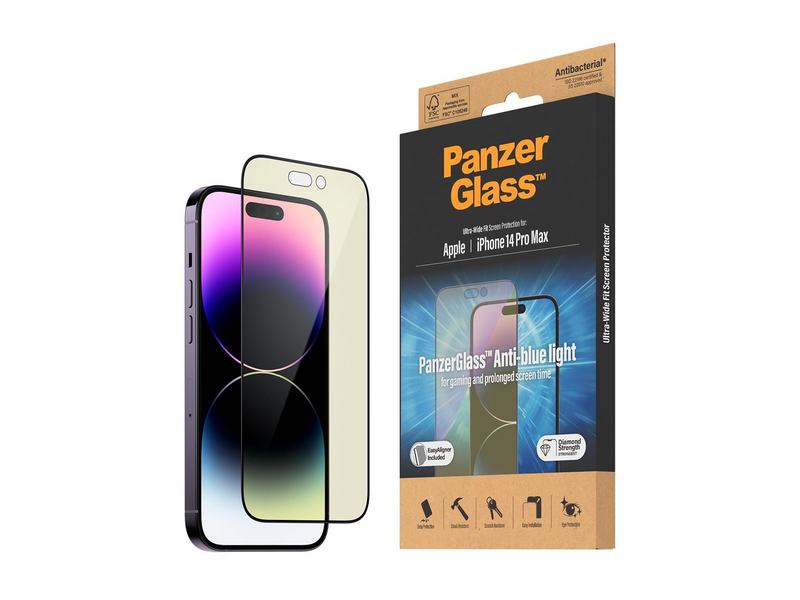 PanzerGlass Anti-blue light Screen Protector Apple iPhone 14 Pro Max | Ultra-Wide Fit w. EasyAligner