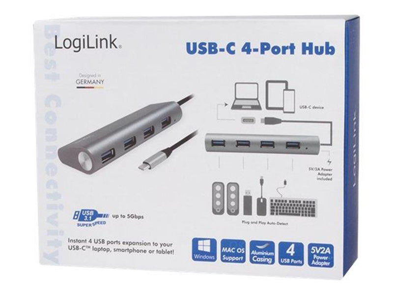 LogiLink USB-C 3.1 hub 4 port USB-Hubs - USB 3.2 - 4 - Grau