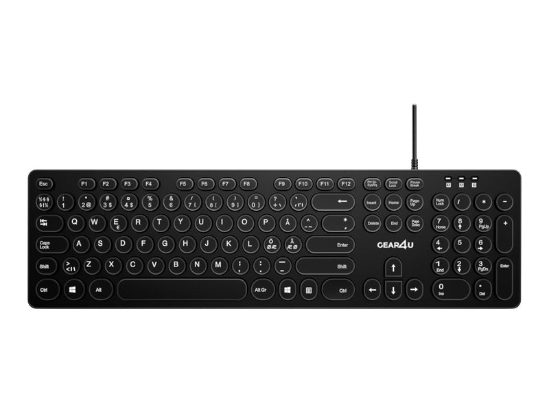 Gear4U KK-10 - keyboard - round key caps - Nordic - black - Tastaturen - Nordisch - Schwarz