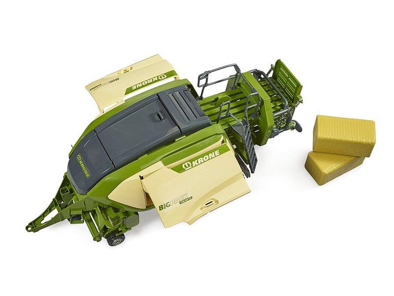 Bruder Krone Big Pack 1290 HDP VC with 2 square bales of hay