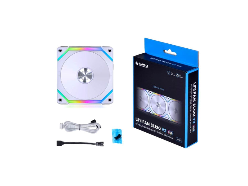 Lian Li UNI FAN SL120 V2 - Gehäuselüfter - 120mm - Weiß mit RGB-Beleuchtung - 29 dBA