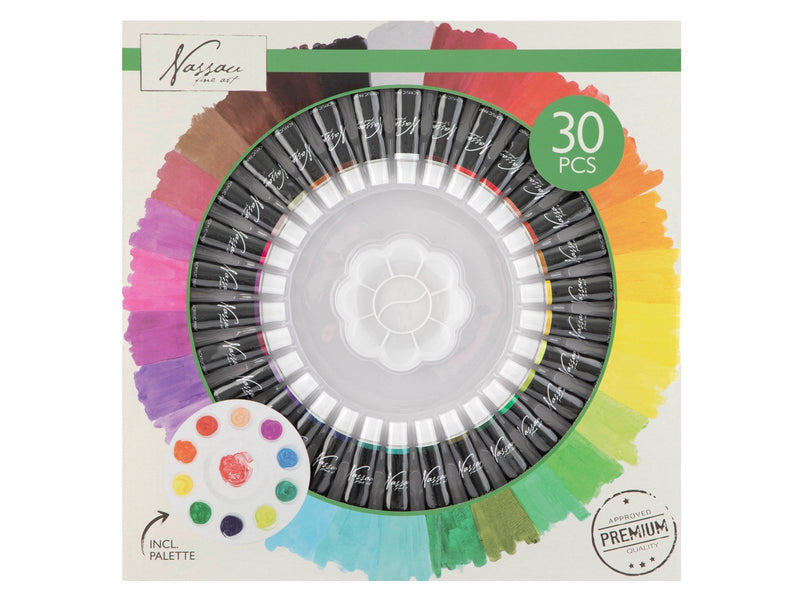 Nassau Acrylic colour paint circle 30 x 12ml + 1 palette
