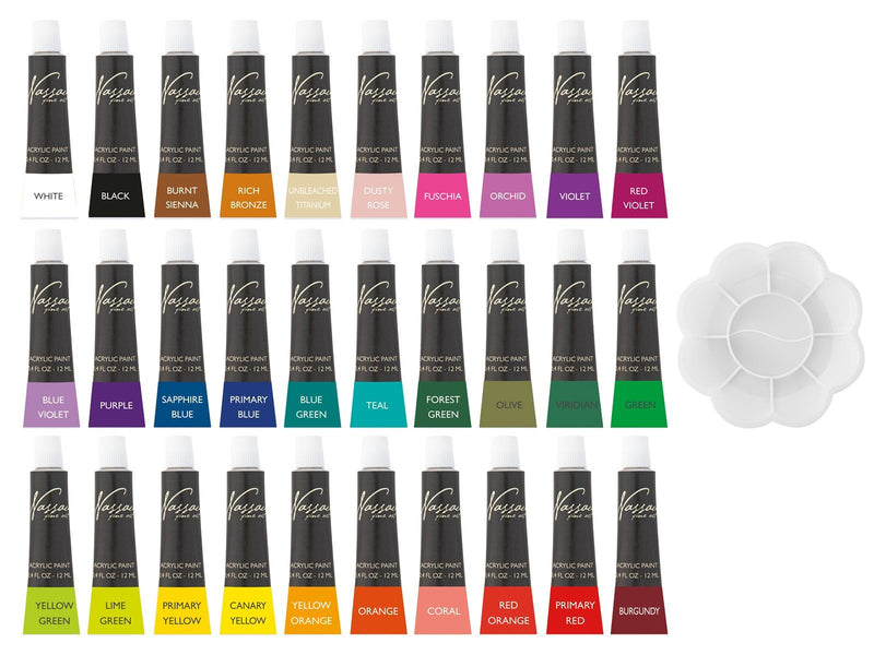 Nassau Acrylic colour paint circle 30 x 12ml + 1 palette