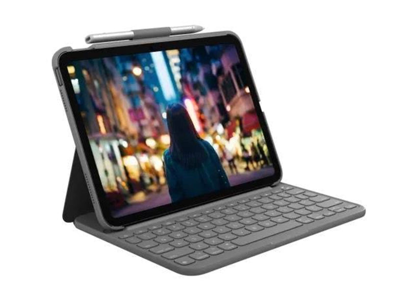 Logitech Slim Folio - keyboard and folio case - QWERTY - UK - oxford grey - Tastatur & Folio-Set - Englisch - UK - Grau