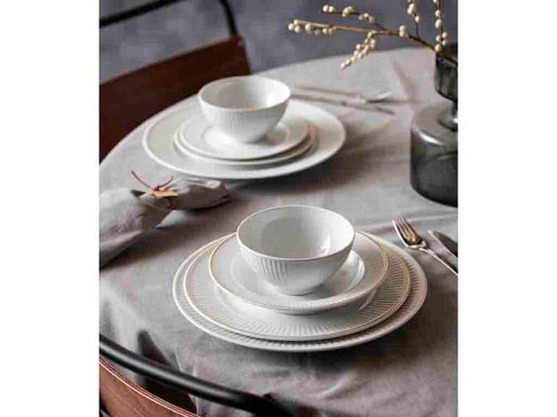 Pillivuyt Plissé Plate flat Dia 22 cm White/Matt gold