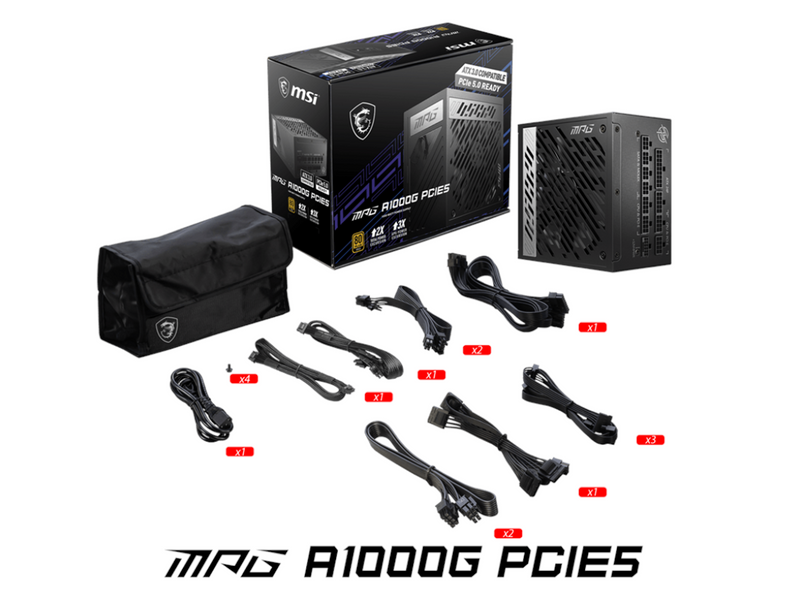 MSI MPG A1000G PCIE5 Netzteile - 1000 Watt - 135 mm - ATX 3.0 - 80 Plus Gold zertifiziert
