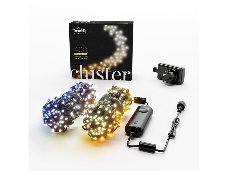 Twinkly Cluster – 400 App-controlled AWW LEDs. 6 Meters. Black Wire.