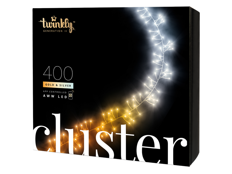 Twinkly Cluster – 400 App-controlled AWW LEDs. 6 Meters. Black Wire.