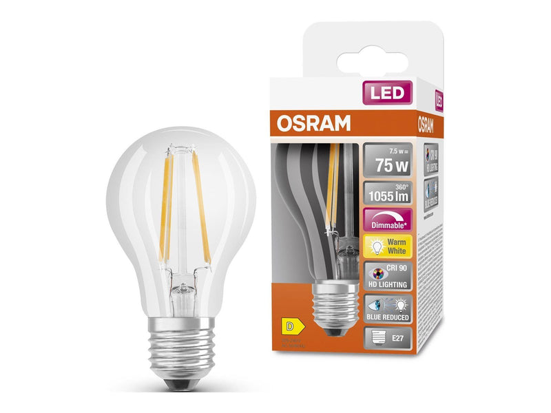 Osram LED-Lampe Comfort Standard Filament 7,5W/927 (75W) Clear Dimmable E27