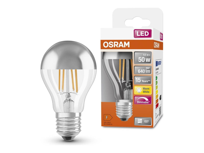 Osram LED-Lampe Standard Mirror Retrofit 6,5W/827 (50W) Silver Dimmable E27